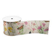 Ruban En Satin Aquarelle Fleurs sauvages & papillons Jardin Flora (Bobine)