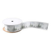 Ruban En Satin Aquarelle Forêt de sapins rustiques hiver (Bobine)