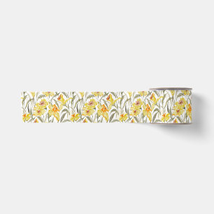 Ruban En Satin Aquarelle Jardin Floral de Jonquilles Printemps