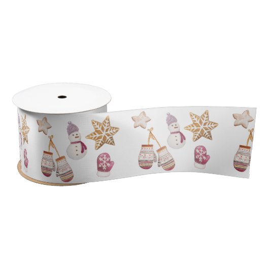 Ruban En Satin Aquarelle mignonne Glowes d'hiver Cookies de moton (Bobine)