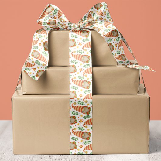 Ruban En Satin Aquarelle Noël scandinave Gnome