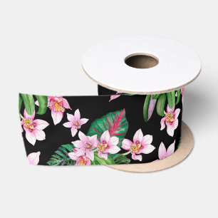 Ruban En Satin Aquarelle Orchidées Design 27
