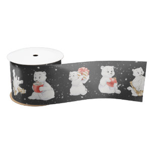 Ruban En Satin Aquarelle Ours Polaires Dans Les Snowflakes