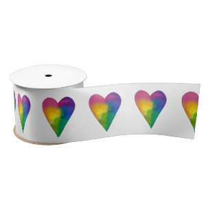 Ruban En Satin Aquarelle Rainbow Hearts