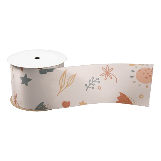 Ruban En Satin Aquarelle Retro Boho Arc-en-ciel neutre (Bobine)