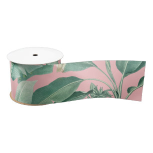 Ruban En Satin Aquarelle rose moderne Tropical Banana Palm Feuill