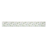 Ruban En Satin Aquarelle simple Motif vert & Fleurs blanches (Devant)