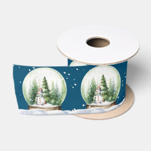 Ruban En Satin Aquarelle Snowman Dans Le Globe Des Neiges