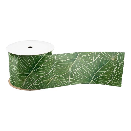 Ruban En Satin Aquarelle verte Feuille  Motif (Bobine)