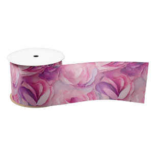Ruban En Satin Aquarelle Vibrant Peint rose Fleurs de printemps