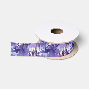 Ruban En Satin Aquarelle violette avec fleurs