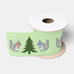 Ruban En Satin Arbre de Noël décorant les écureuils à motifs