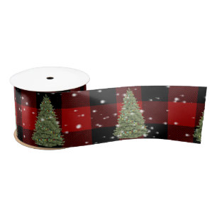 Ruban En Satin Arbre de Noël et flocons de neige Satin Ruban