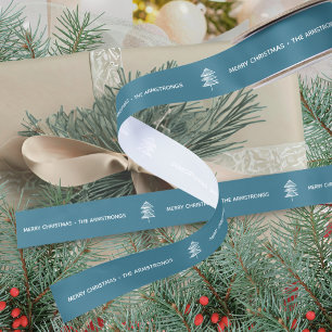 Ruban En Satin Arbre de Noël minimaliste bleu festif moderne