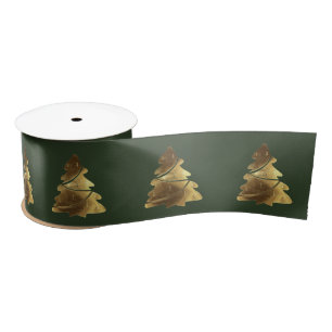 Ruban En Satin Arbre de Noël Motif élégant chasseur Or vert