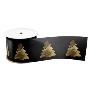 Ruban En Satin Arbre de Noël Motif élégant Noir et Or