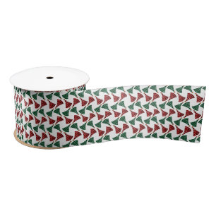 Ruban En Satin Arbre de Noël rouge et vert Motif