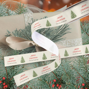 Ruban En Satin Arbre de Noël vert aquarelle cosy Fêtes de fin d'a