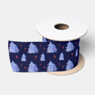 Ruban En Satin Arbres bleus de glace d'hiver Baies de houx marine