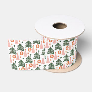 Ruban En Satin Arbres de Noël Bohème Rose Orange Vert