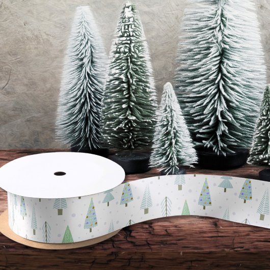 Ruban En Satin Arbres de Noël modernes Bleu Vert