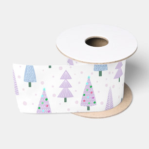 Ruban En Satin Arbres de Noël modernes Lavande Bleu Blanc