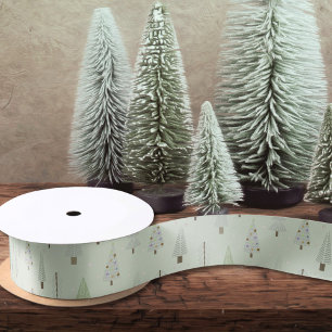 Ruban En Satin Arbres de Noël modernes Sage Green