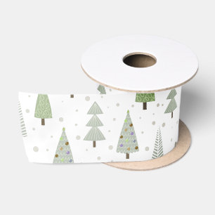 Ruban En Satin Arbres de Noël modernes Sage Olive Vert Blanc