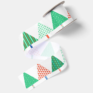 Ruban En Satin Arbres de Noël Patchwork Colorés Festifs