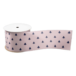 Ruban En Satin Arbres de Noël rose pâle et bleu marine