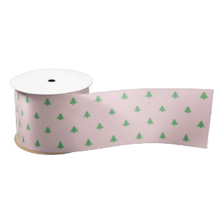 Ruban En Satin Arbres de Noël rose pâle et vert