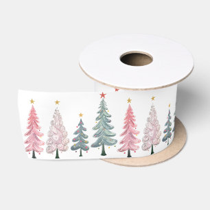 Ruban En Satin Arbres de Noël Tourbillonnant rose vert
