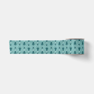 Ruban En Satin Arbres de Noël Turquoises et rennes