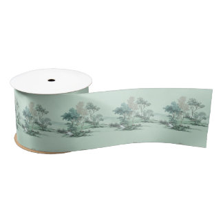 Ruban En Satin Arbres de paysage japonais minimalistes eau verte