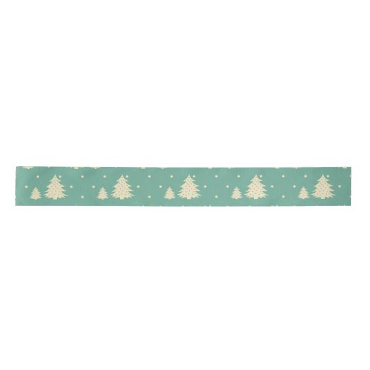 Ruban En Satin Arbres d'hiver rétro sur Turquoise (Devant)