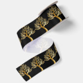 Ruban En Satin Arbres dorés avec des cœurs dorés sur fond noir (Dos)