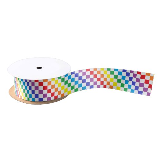 Ruban En Satin Arc-en-ciel Checkered (Bobine)