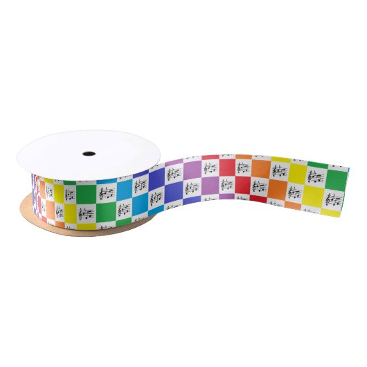 Ruban En Satin Arc-en-ciel Checkered et notes musicales (Bobine)
