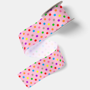 Ruban En Satin Arc-en-ciel Coloré Points Pink