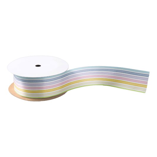 Ruban En Satin Arc-en-ciel décrit de pastel de rayures (Bobine)