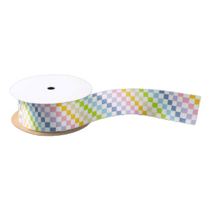Ruban En Satin Arc-en-ciel en pastel Checkered