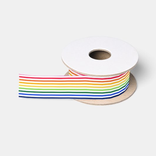 Ruban En Satin Arc-en-ciel et rayures blanches (Bobine)