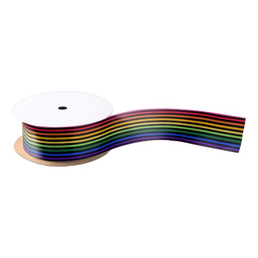 Ruban En Satin Arc-en-ciel et rayures noires (Bobine)