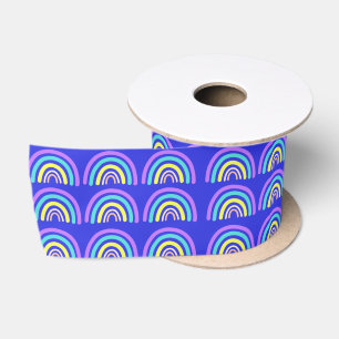 Ruban En Satin Arc-en-ciel jaune, bleu et violet