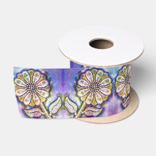 Ruban En Satin Arceau de fleurs aquarelle bleu
