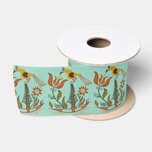 Ruban En Satin Art populaire américain vintage Tulipe Oiseau coul