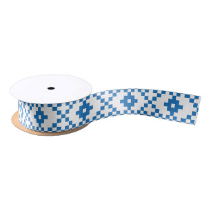 Ruban En Satin Art populaire ethnique letton bleu et blanc