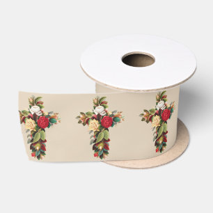 Ruban En Satin Art religieux croix botanique vintage de roses