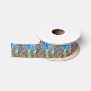 Ruban En Satin Artwork de Pointillisme d'amandiers en fleurs prin