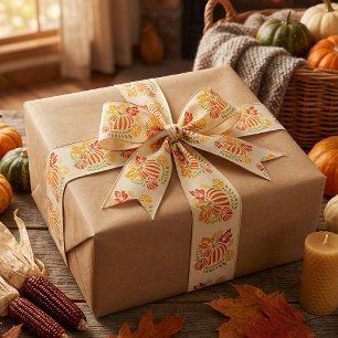 Ruban En Satin Automne confortable Citrouille et feuilles tombant